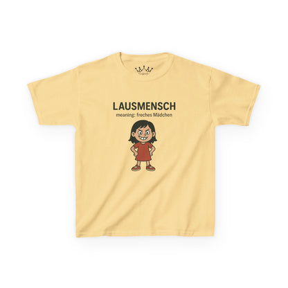 Kinder T-Shirt | Österreichisch - Lausmensch - für freche Mädchen | Baumwolle | Lustig mit Bedeutung auf Hochdeutsch | Kinder | Öko