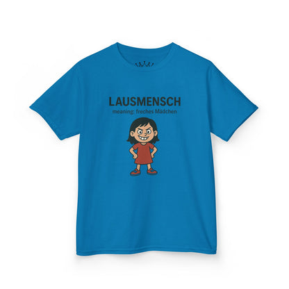 Kinder T-Shirt | Österreichisch - Lausmensch - für freche Mädchen | Baumwolle | Lustig mit Bedeutung auf Hochdeutsch | Kinder | Öko