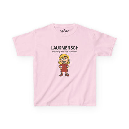 Kinder T-Shirt | Österreichisch - Lausmensch - für freche Mädchen | Baumwolle | Lustig mit Bedeutung auf Hochdeutsch | Kinder | Öko