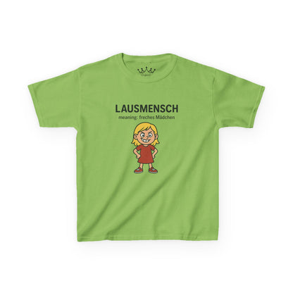 Kinder T-Shirt | Österreichisch - Lausmensch - für freche Mädchen | Baumwolle | Lustig mit Bedeutung auf Hochdeutsch | Kinder | Öko