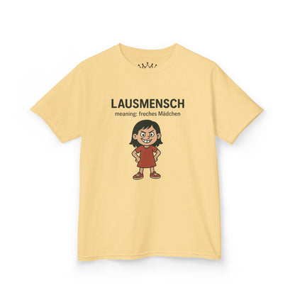 Kinder T-Shirt | Österreichisch - Lausmensch - für freche Mädchen | Baumwolle | Lustig mit Bedeutung auf Hochdeutsch | Kinder | Öko