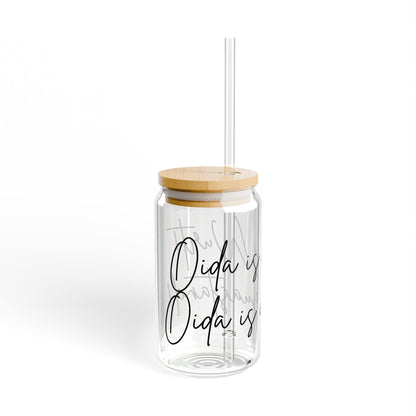 Stylisches Trinkglas mit Deckel  16oz Mason Jar mit Oida-Spruch | Wiederverwendbares Glas | Geschenkidee | Sommerparty Must-have