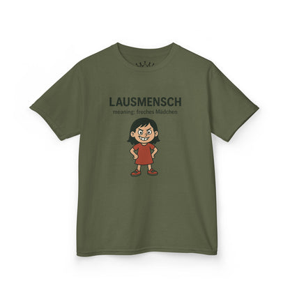 Kinder T-Shirt | Österreichisch - Lausmensch - für freche Mädchen | Baumwolle | Lustig mit Bedeutung auf Hochdeutsch | Kinder | Öko