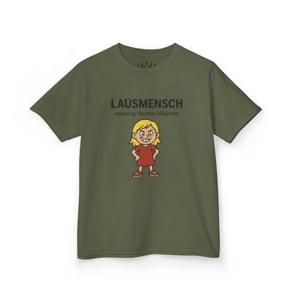 Kinder T-Shirt | Österreichisch - Lausmensch - für freche Mädchen | Baumwolle | Lustig mit Bedeutung auf Hochdeutsch | Kinder | Öko