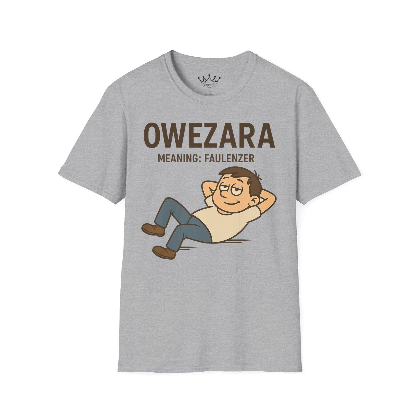 Erwachsenen T-Shirt | Österreichisch - Owezara - für Faulenzer | Baumwolle | Lustig mit Bedeutung auf Hochdeutsch | Herren | Öko