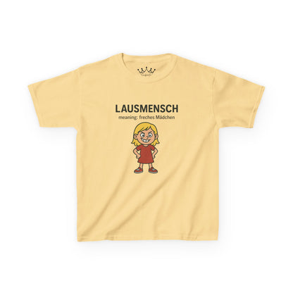Kinder T-Shirt | Österreichisch - Lausmensch - für freche Mädchen | Baumwolle | Lustig mit Bedeutung auf Hochdeutsch | Kinder | Öko