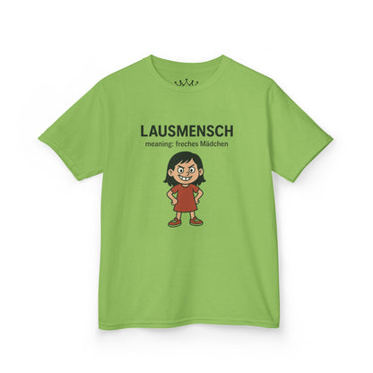 Kinder T-Shirt | Österreichisch - Lausmensch - für freche Mädchen | Baumwolle | Lustig mit Bedeutung auf Hochdeutsch | Kinder | Öko