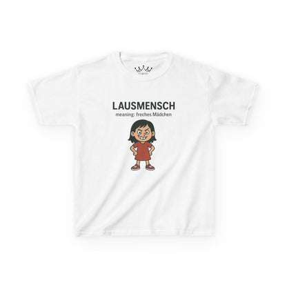 Kinder T-Shirt | Österreichisch - Lausmensch - für freche Mädchen | Baumwolle | Lustig mit Bedeutung auf Hochdeutsch | Kinder | Öko
