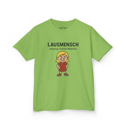 Kinder T-Shirt | Österreichisch - Lausmensch - für freche Mädchen | Baumwolle | Lustig mit Bedeutung auf Hochdeutsch | Kinder | Öko