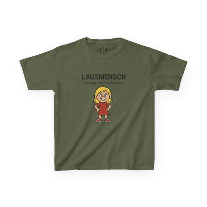 Kinder T-Shirt | Österreichisch - Lausmensch - für freche Mädchen | Baumwolle | Lustig mit Bedeutung auf Hochdeutsch | Kinder | Öko