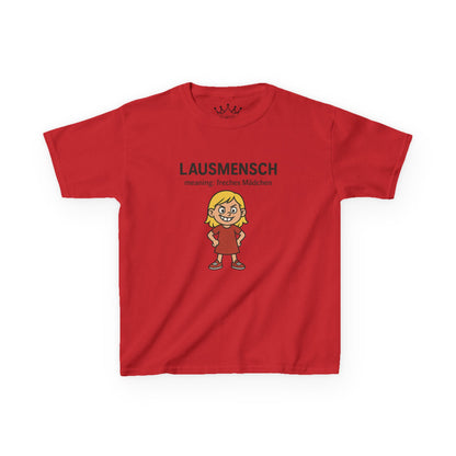 Kinder T-Shirt | Österreichisch - Lausmensch - für freche Mädchen | Baumwolle | Lustig mit Bedeutung auf Hochdeutsch | Kinder | Öko
