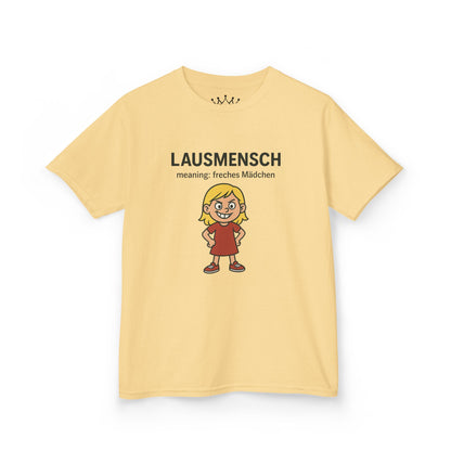 Kinder T-Shirt | Österreichisch - Lausmensch - für freche Mädchen | Baumwolle | Lustig mit Bedeutung auf Hochdeutsch | Kinder | Öko