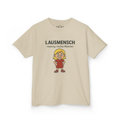 Kinder T-Shirt | Österreichisch - Lausmensch - für freche Mädchen | Baumwolle | Lustig mit Bedeutung auf Hochdeutsch | Kinder | Öko