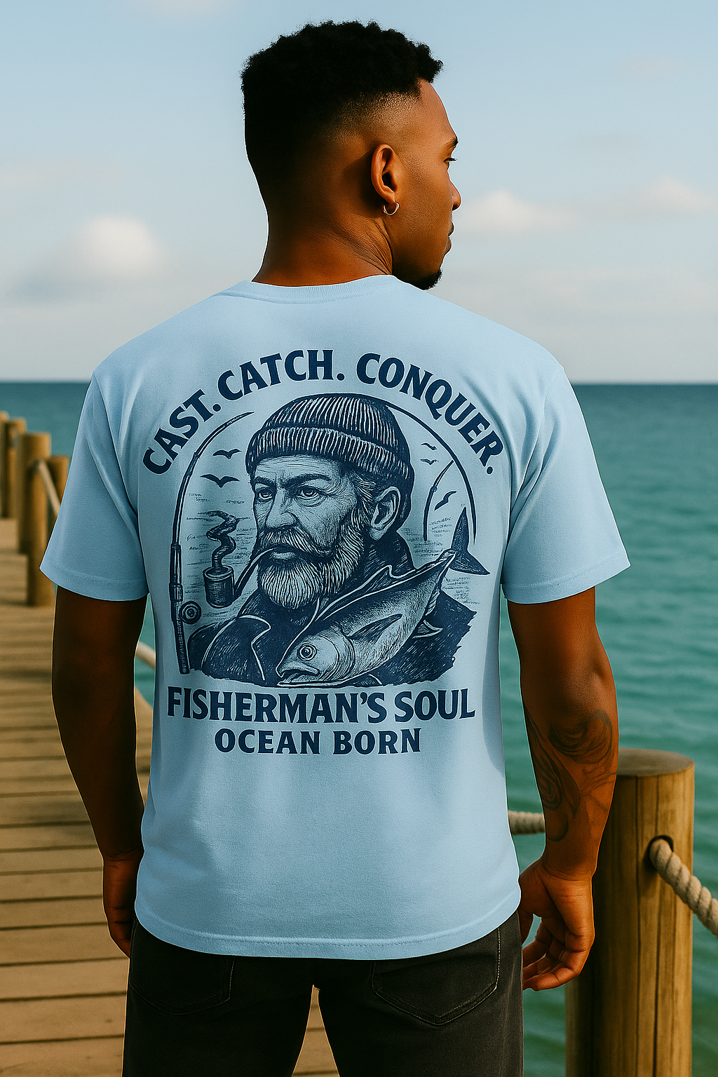 Fisherman’s Soul – Vintage T-Shirt mit Anker & Angelruten Emblem