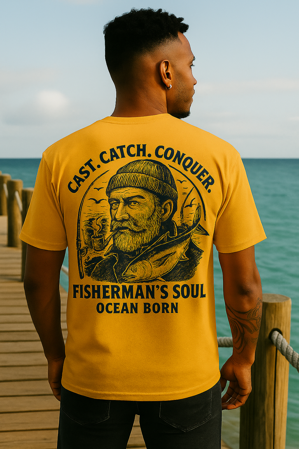 Fisherman’s Soul – Vintage T-Shirt mit Anker & Angelruten Emblem