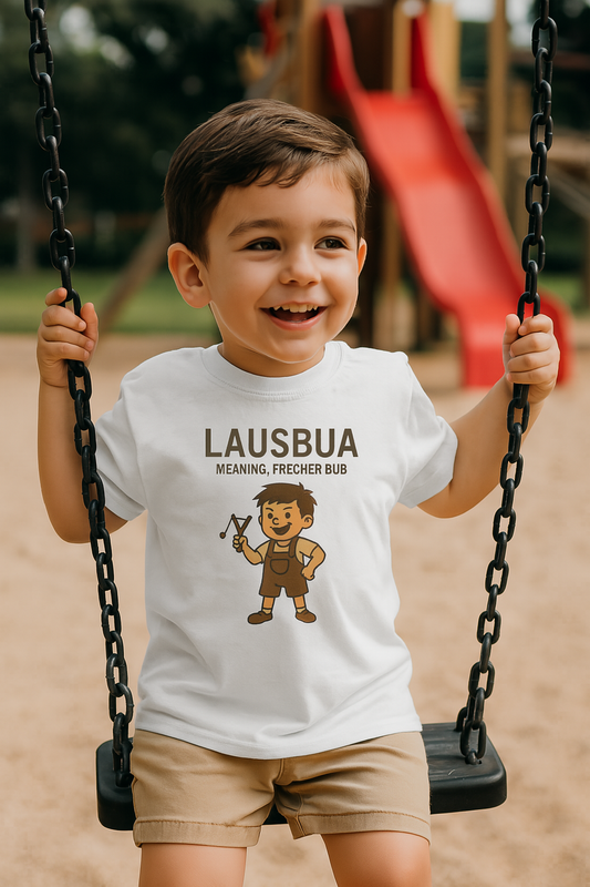 Kinder T-Shirt | Österreichisch - Lausbua - für freche Buben | Baumwolle | Lustig mit Bedeutung auf Hochdeutsch | Kinder | Öko