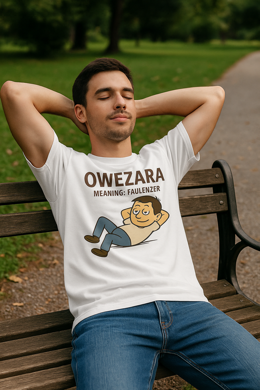 Erwachsenen T-Shirt | Österreichisch - Owezara - für Faulenzer | Baumwolle | Lustig mit Bedeutung auf Hochdeutsch | Herren | Öko